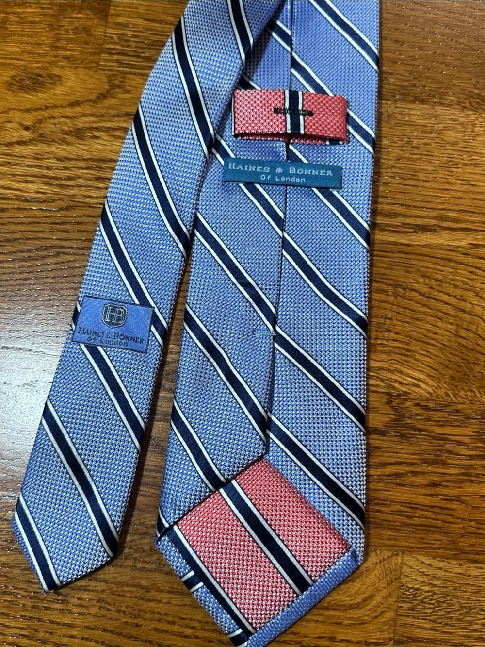 STRIPED HAINES & BONNER OF LONDON  HAND MADE 100% SILK MENS TIE